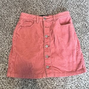 Hollister Pink Corduroy Button-Front A-Line Mini Skirt Ultra High Rise W28‎